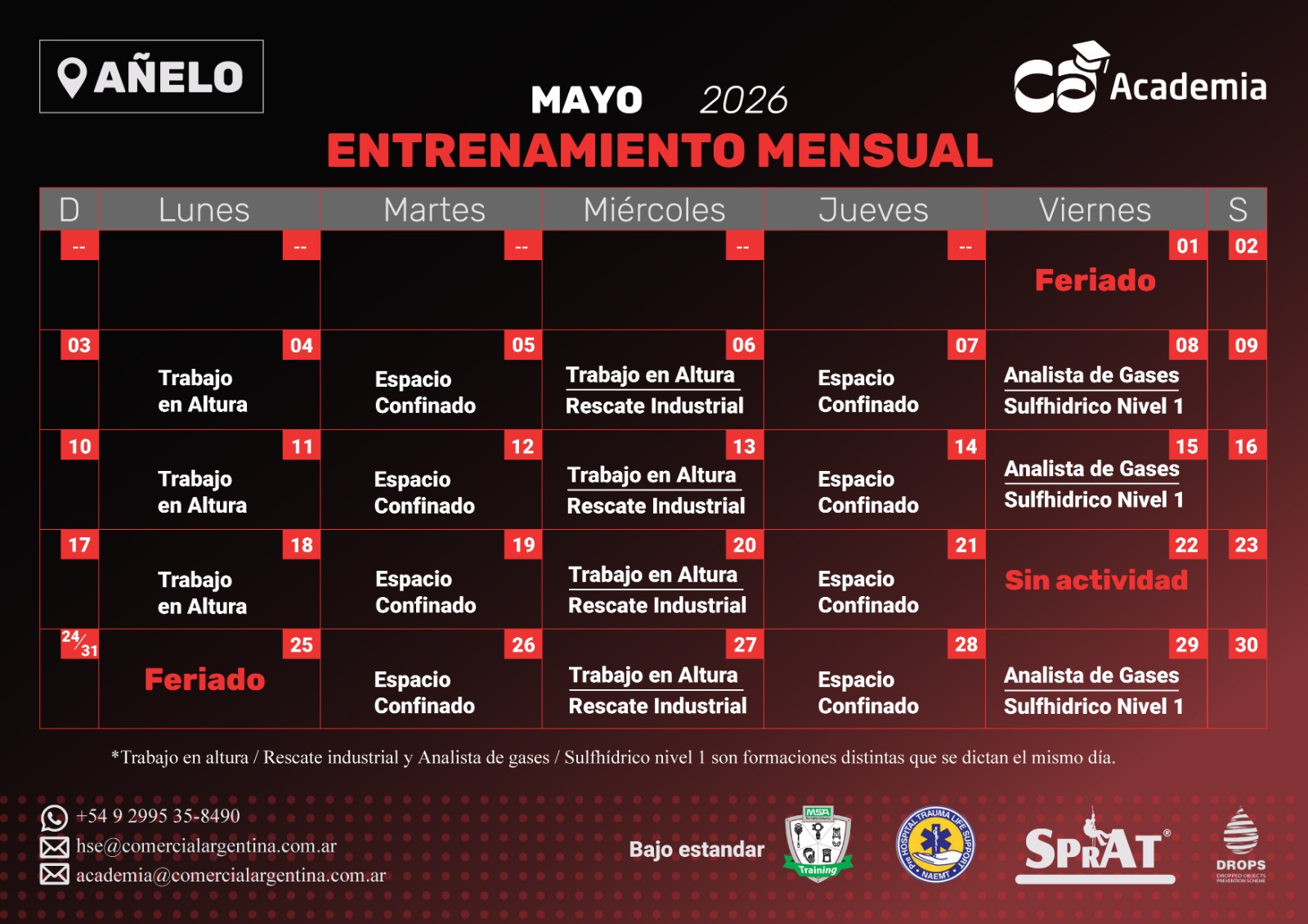 Calendario de Entrenamientos - Mayo 2026